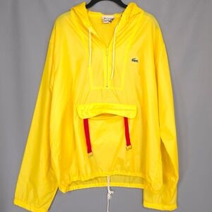 IZOD‎ LACOSTE Vintage Jacket Men's LARGE Yellow Hooded Windbreaker Anorak 80s
